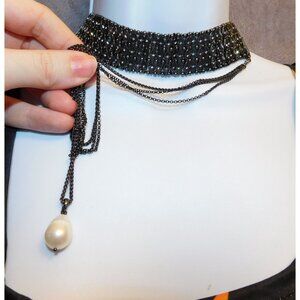 Gothic Multilayer Choker Necklace With Faux Pearl Accent